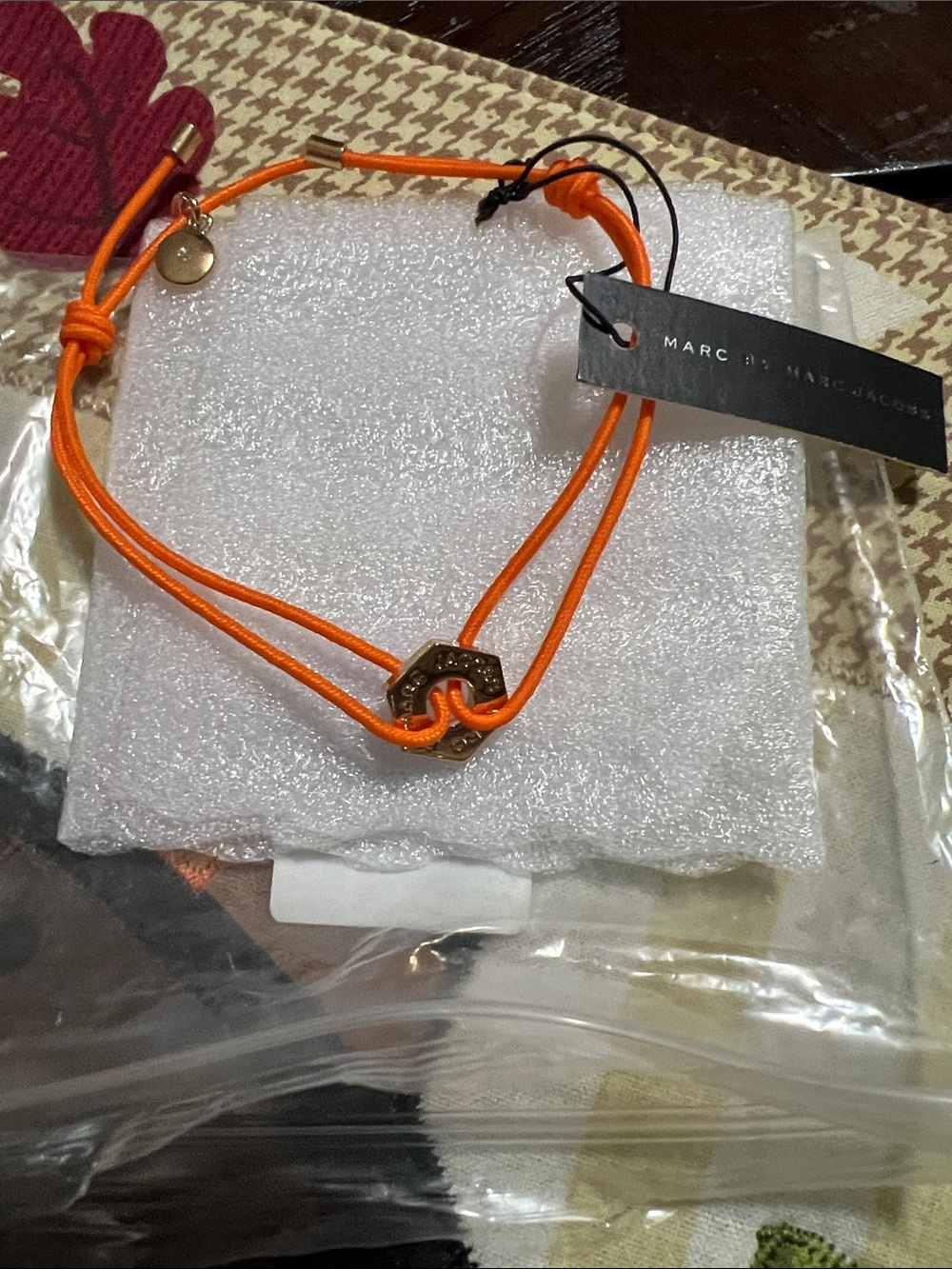 New Marc by Marc Jacobs Neon Orange Cord Bracelet with Hexagon Charm